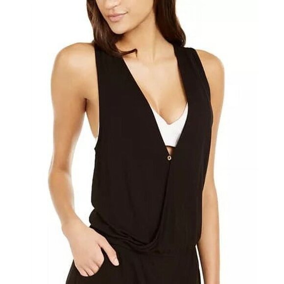 Calvin Klein Women's Surplice Racer-Back Tunic Swim Cover-Up Size L/XL Black - Picture 3 of 4